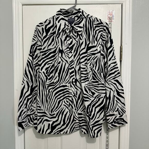Chaps Ralph Lauren Classics Shirt 1x cotton Zebra Black White Button down shirt - Picture 2 of 9
